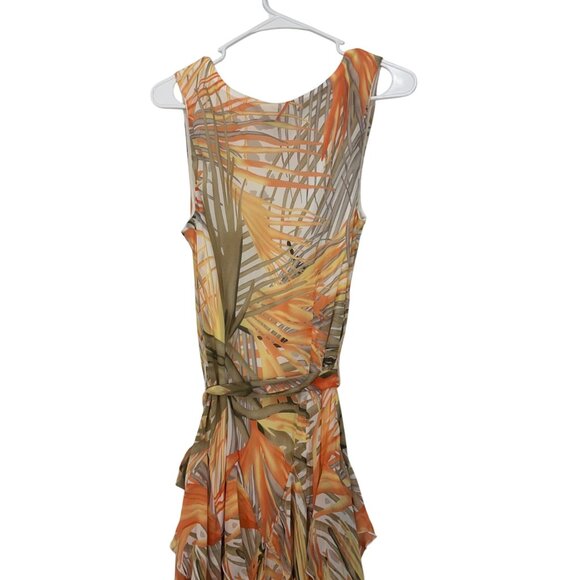 Signature By Robbie Bee Vtg Tropical Print Sleeveless Ruffle Midi Dress Size 12 - Picture 2 of 13